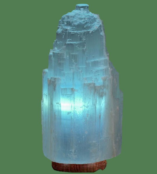 Selenite Lamp Jumbo Blue (White crystal with blue bulb) 17"